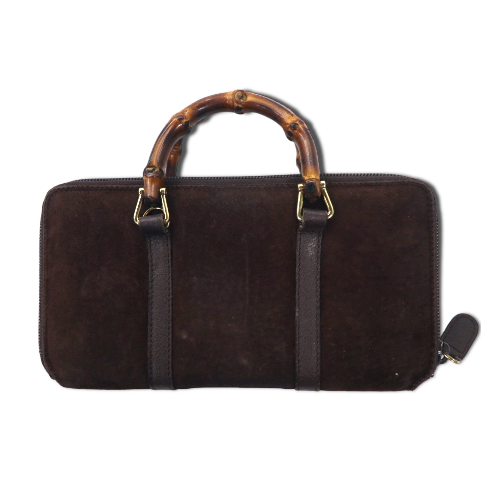 GUCCI 2WAY Bamboo Shoulder Wallet Long Wallet Brown Suede Leather Round Zipper 039・1998・0700 Old Gucci Made in Italy