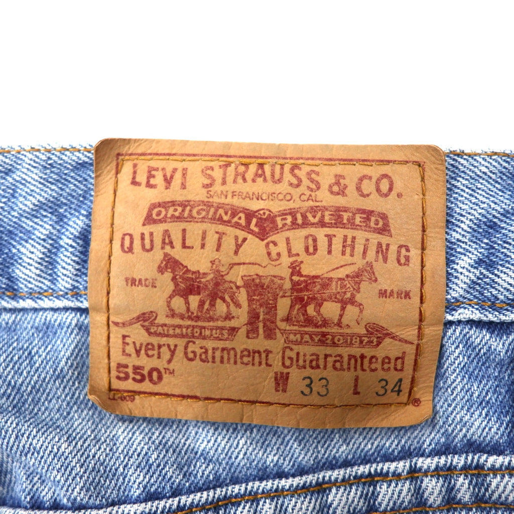 Levi's USA Made 90s 550 Relaxed Fit Tapered Denim Pants Size 33 Blue Ice Wash Cotton Zipper Fly Relaxed Tapered Leg Jeans 550-4891