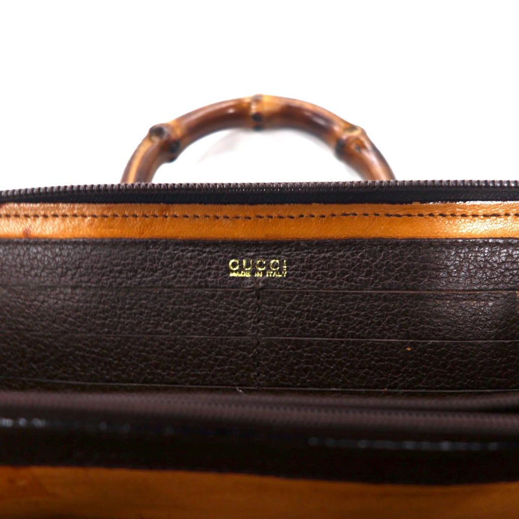 GUCCI 2WAY Bamboo Shoulder Wallet Long Wallet Brown Suede Leather Round Zipper 039・1998・0700 Old Gucci Made in Italy