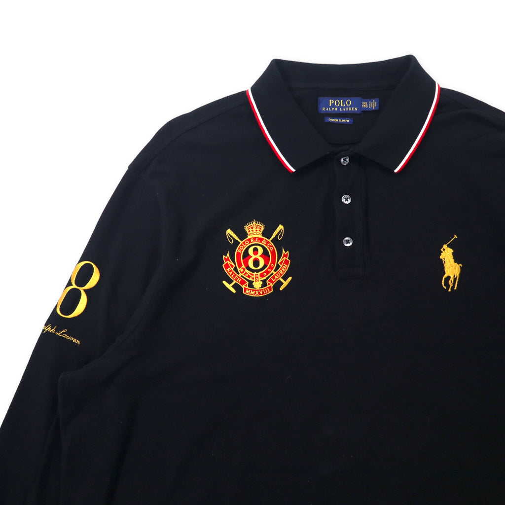 POLO RALPH LAUREN 長袖ポロシャツ ラガーシャツ XXL ブラック コットン エンブレムロゴ ポニー刺繍 CUSTOM SLIM FIT ビッグサイズ