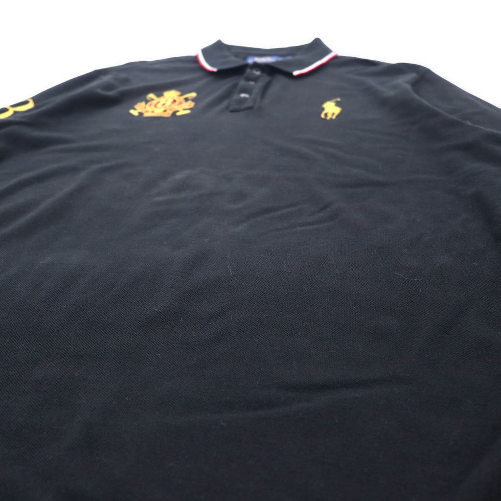 POLO RALPH LAUREN 長袖ポロシャツ ラガーシャツ XXL ブラック コットン エンブレムロゴ ポニー刺繍 CUSTOM SLIM FIT ビッグサイズ