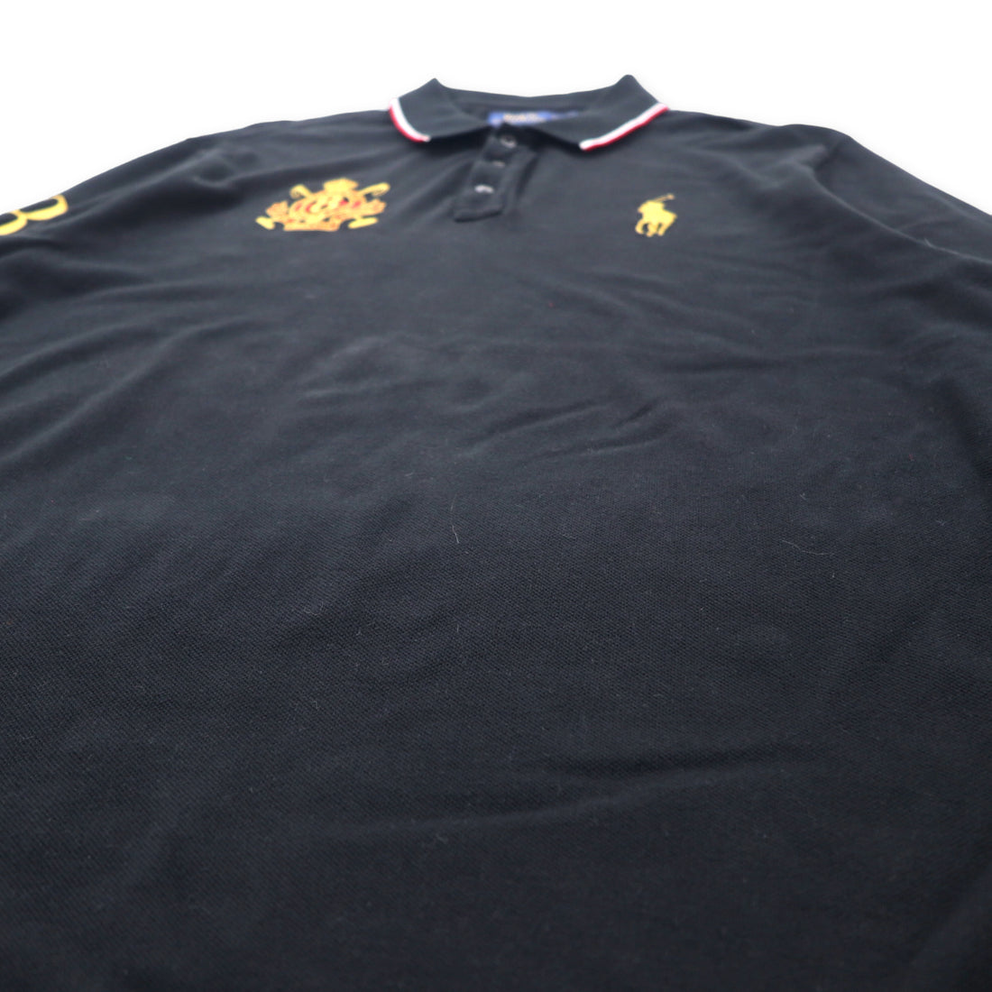 POLO RALPH LAUREN 長袖ポロシャツ ラガーシャツ XXL ブラック コットン エンブレムロゴ ポニー刺繍 CUSTOM SLIM FIT ビッグサイズ