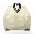 90s Vintage V-neck Knit 90年代 チルデン ニット Vネック セーター L ホワイト ケーブル編み WOODS&GRAY