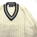 90s Vintage V-neck Knit 90年代 チルデン ニット Vネック セーター L ホワイト ケーブル編み WOODS&GRAY