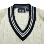 90s Vintage V-neck Knit 90年代 チルデン ニット Vネック セーター L ホワイト ケーブル編み WOODS&GRAY