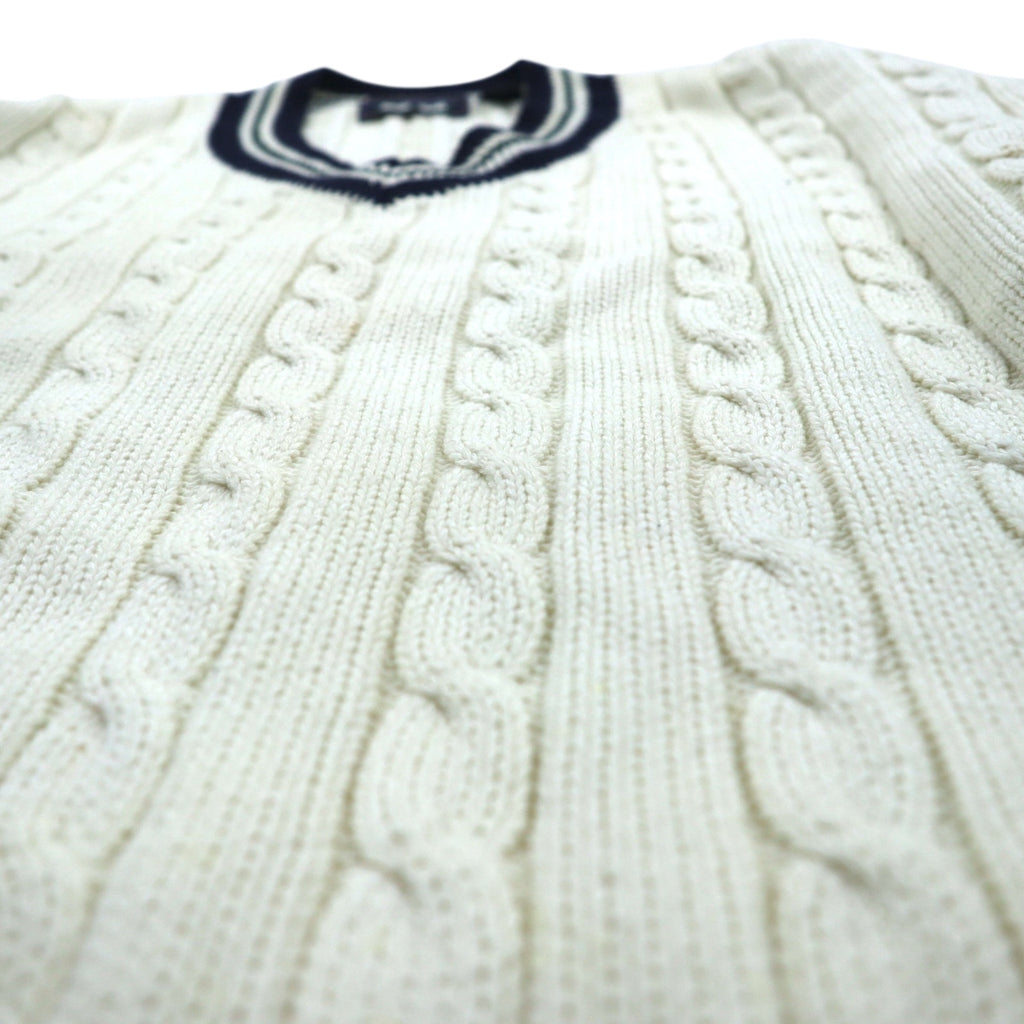90s Vintage V-neck Knit 90年代 チルデン ニット Vネック セーター L ホワイト ケーブル編み WOODS&GRAY