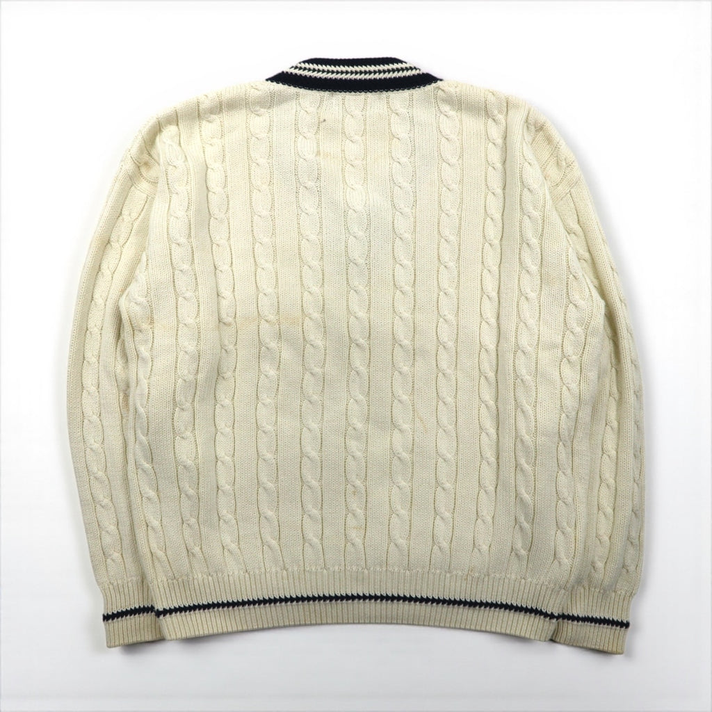 90s Vintage V-neck Knit 90年代 チルデン ニット Vネック セーター L ホワイト ケーブル編み WOODS&GRAY