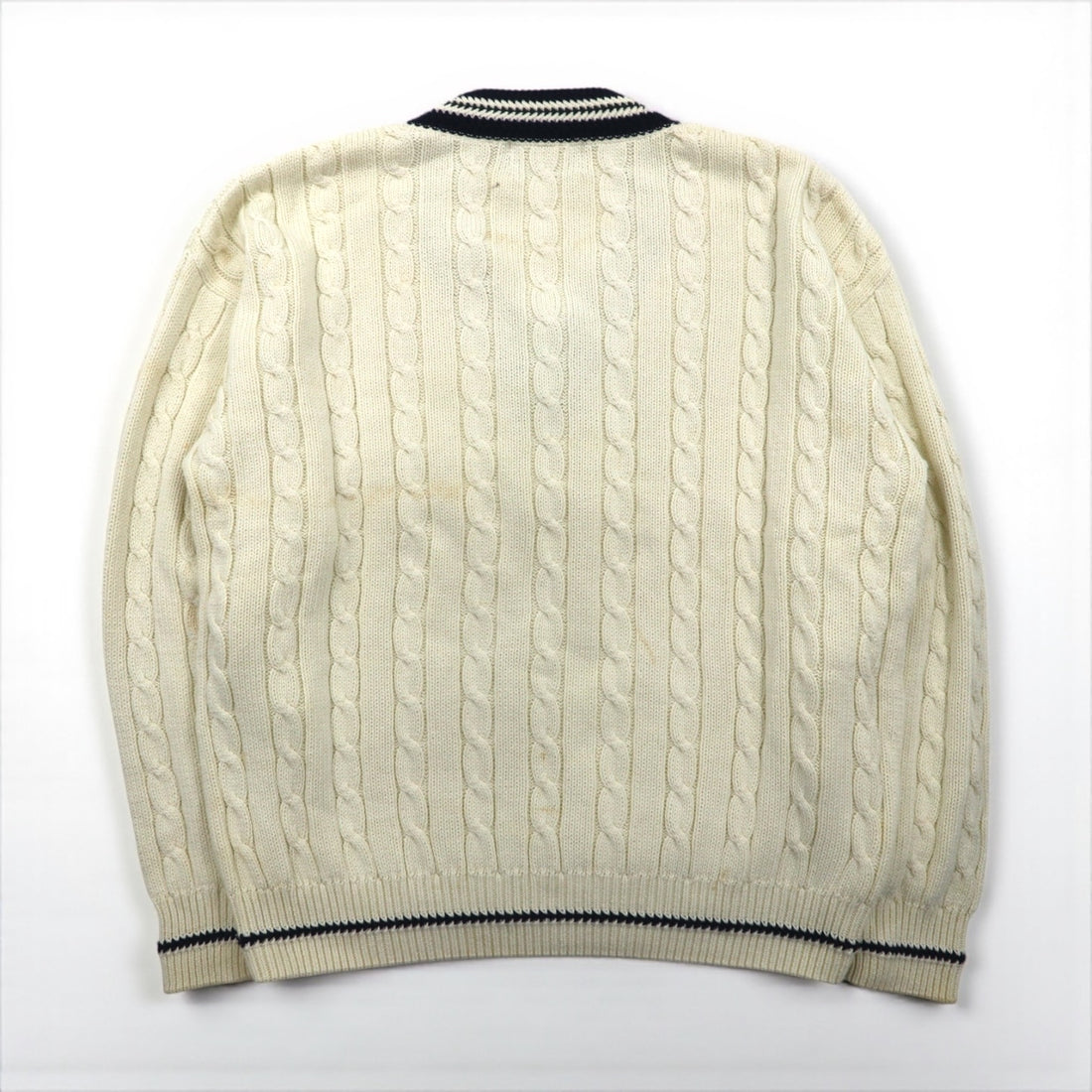 90s Vintage V-neck Knit 90年代 チルデン ニット Vネック セーター L ホワイト ケーブル編み WOODS&GRAY