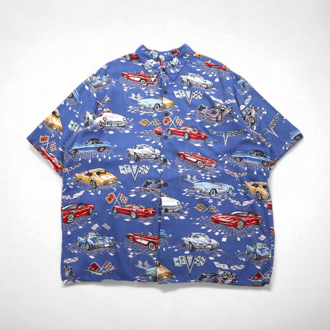 Reyn SPOONER 90s Hawaii (USA) Made AMERICAN CLASSICS Classic Car Aloha Shirt, Size 2XL, Blue Rayon, Chevrolet