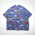 Reyn SPOONER 90s Hawaii (USA) Made AMERICAN CLASSICS Classic Car Aloha Shirt, Size 2XL, Blue Rayon, Chevrolet