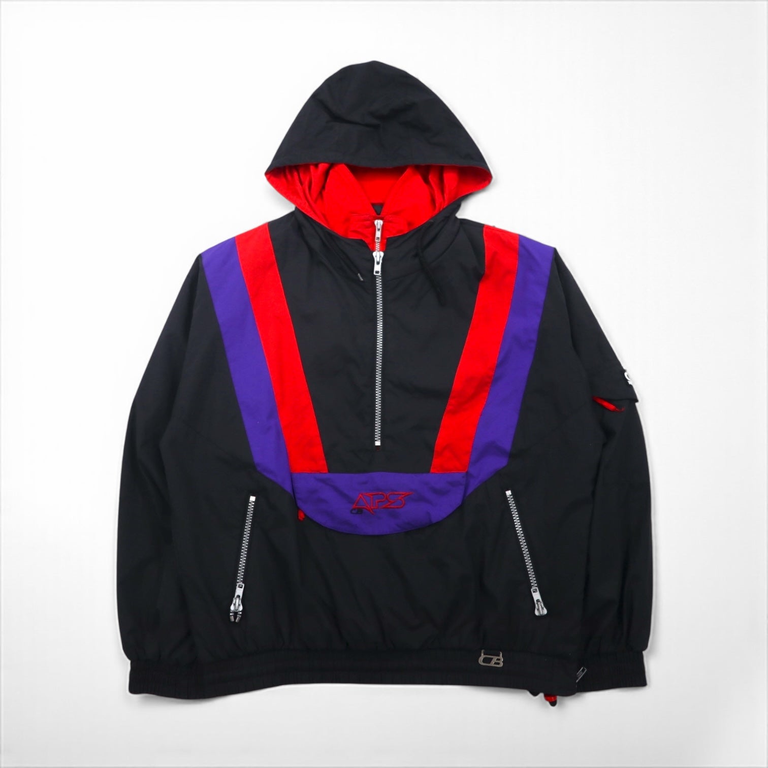 90s Vintage Anorak Parka, Layered Anorak, XL, Color Block, Drawcord, Side Zipper, Slit, APS CB SPORTS