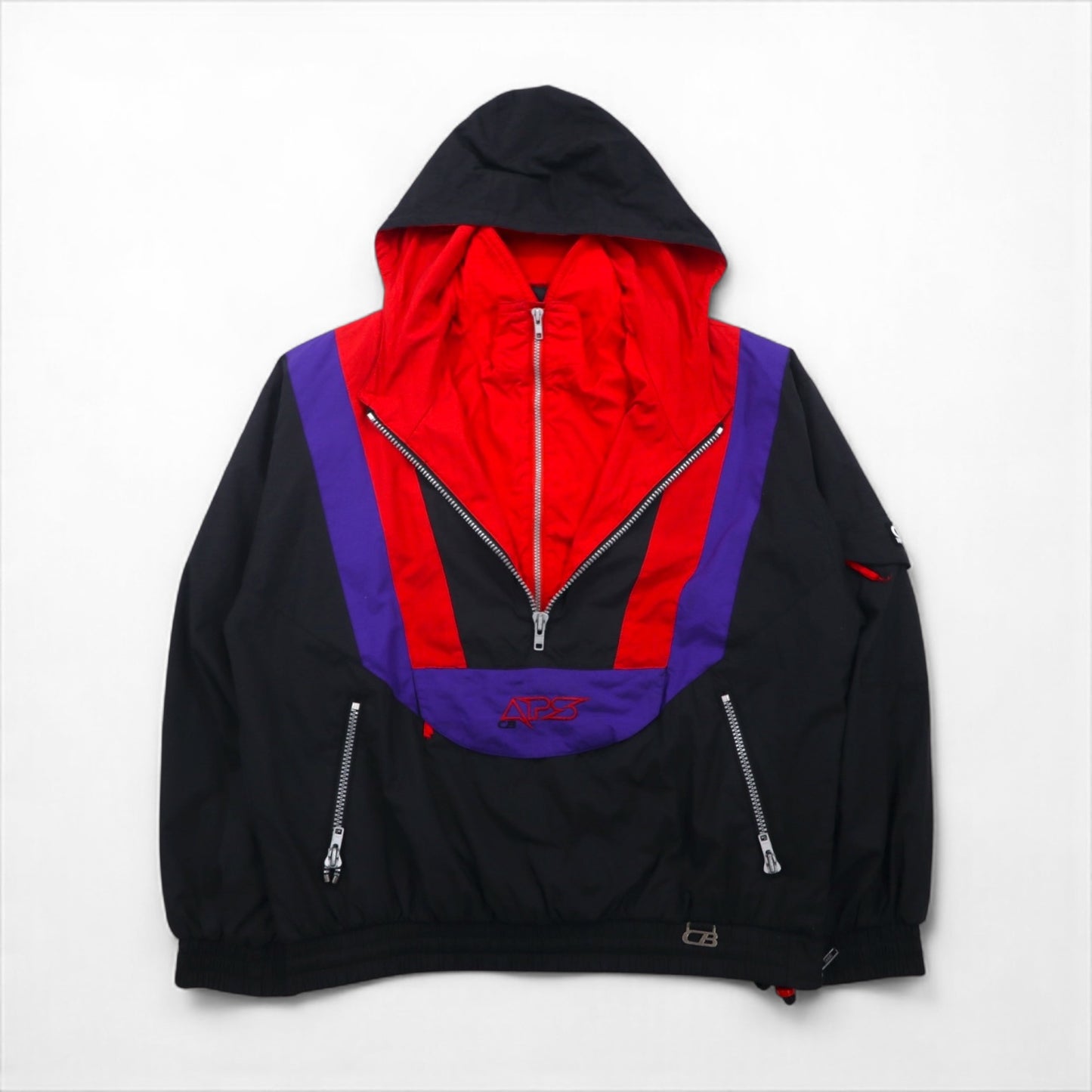 90s Vintage Anorak Parka 90年代 レイヤード アノラックパーカー XL カラーブロック ドローコード サイドジップ スリット APS CB SPORTS