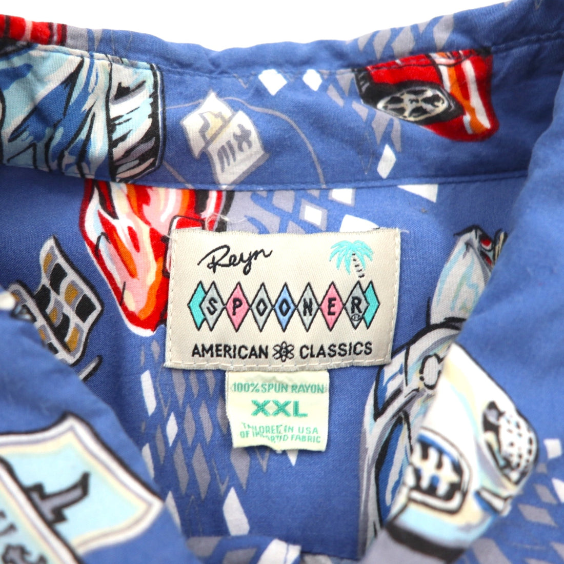 Reyn SPOONER 90s Hawaii (USA) Made AMERICAN CLASSICS Classic Car Aloha Shirt, Size 2XL, Blue Rayon, Chevrolet