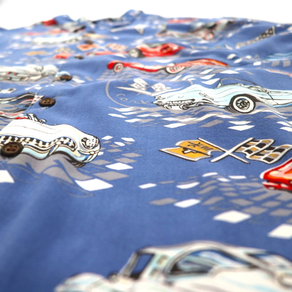 Reyn SPOONER 90s Hawaii (USA) Made AMERICAN CLASSICS Classic Car Aloha Shirt, Size 2XL, Blue Rayon, Chevrolet