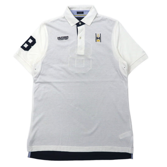 日本然リトテ-古着オンライン-TOMMY HILFIGER ポロシャツ M ホワイト ネイビー コットン ロゴ刺繍 ナンバリング-TOMMY HILFIGER Polo Shirt M White Navy Cotton Logo Embroidery Numbering