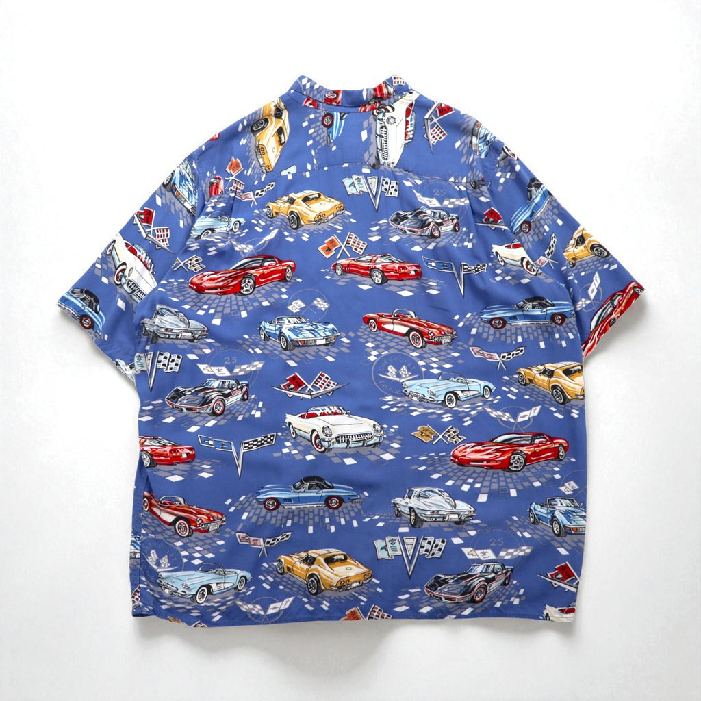 Reyn SPOONER 90s Hawaii (USA) Made AMERICAN CLASSICS Classic Car Aloha Shirt, Size 2XL, Blue Rayon, Chevrolet