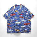 Reyn SPOONER 90s Hawaii (USA) Made AMERICAN CLASSICS Classic Car Aloha Shirt, Size 2XL, Blue Rayon, Chevrolet