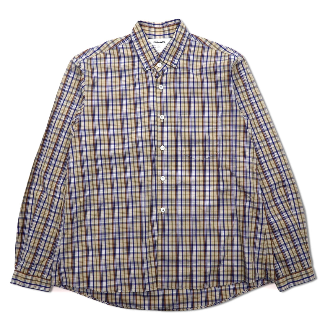 DIGAWEL Button-down Shirt S Beige Navy Cotton Made in Japan