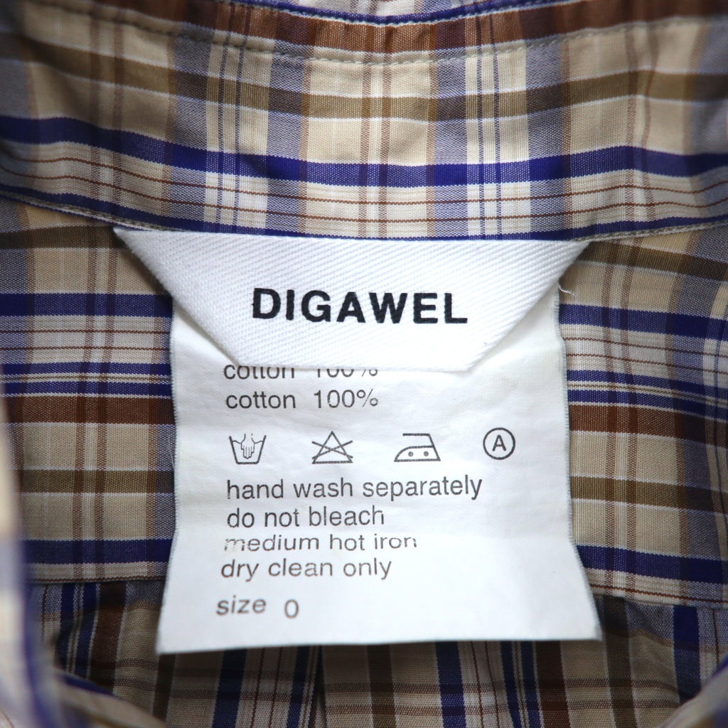 DIGAWEL Button-down Shirt S Beige Navy Cotton Made in Japan