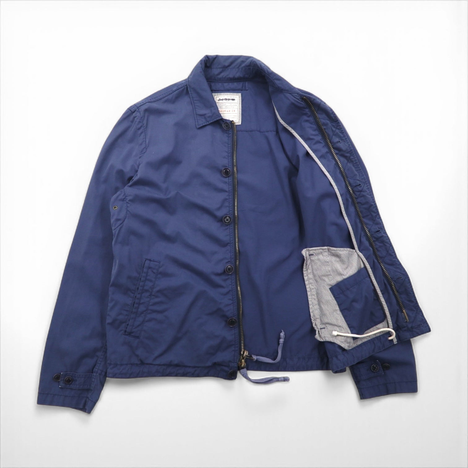 J.CREW Marine Jacket, Vintage-Finished Coverall, Size M, Chin Strap, Drawcord, Double Zip, 8504-05-3617, BROKEN IN