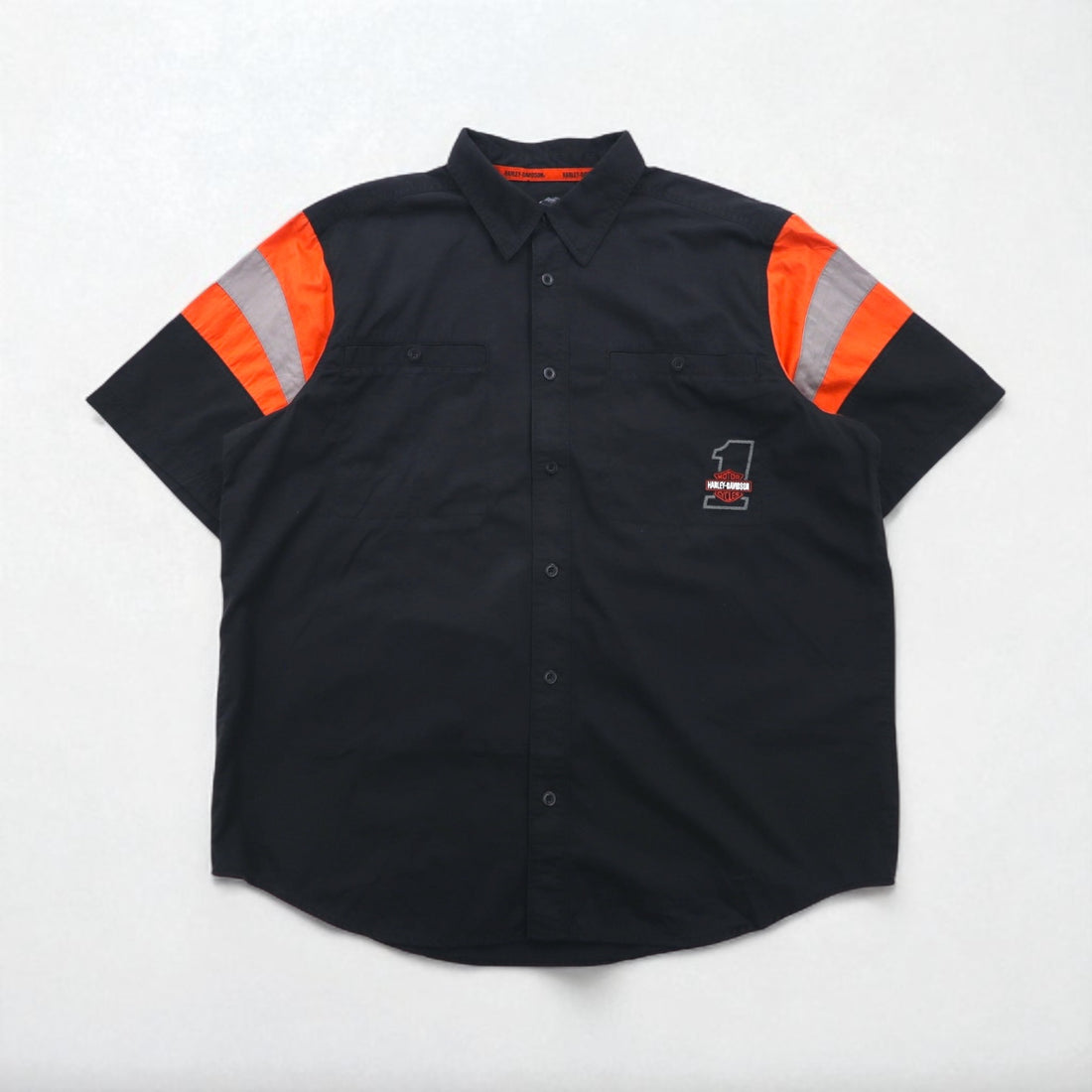 HARLEY DAVIDSON RACING 半袖 レーシングシャツ XL ブラック コットン ダブルポケット バックロゴ刺繍
