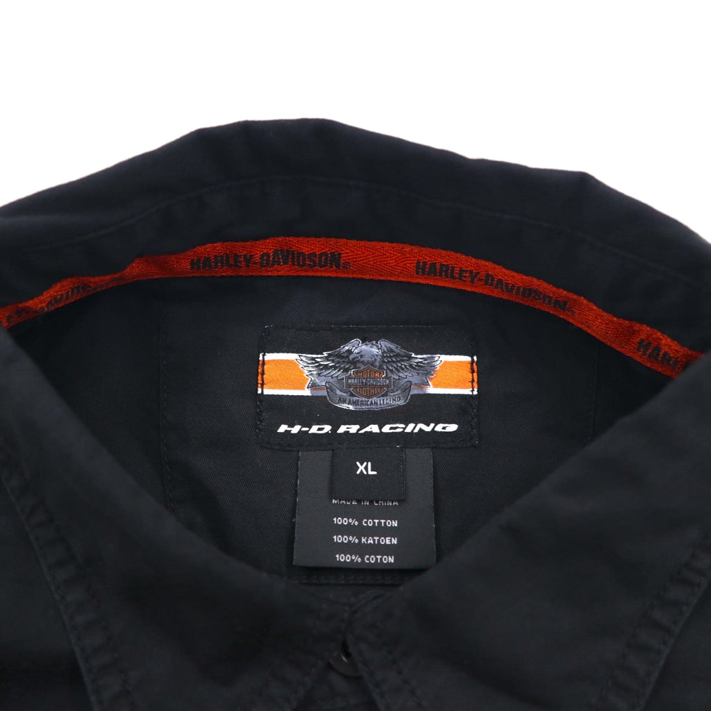 HARLEY DAVIDSON RACING 半袖 レーシングシャツ XL ブラック コットン ダブルポケット バックロゴ刺繍