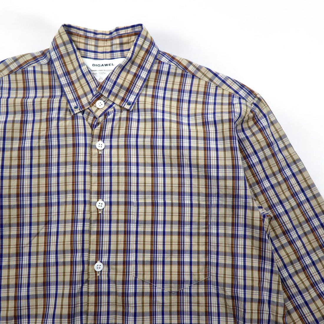 DIGAWEL Button-down Shirt S Beige Navy Cotton Made in Japan