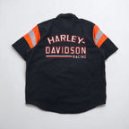 HARLEY DAVIDSON RACING 半袖 レーシングシャツ XL ブラック コットン ダブルポケット バックロゴ刺繍