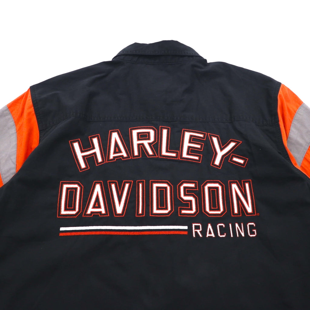 HARLEY DAVIDSON RACING 半袖 レーシングシャツ XL ブラック コットン ダブルポケット バックロゴ刺繍