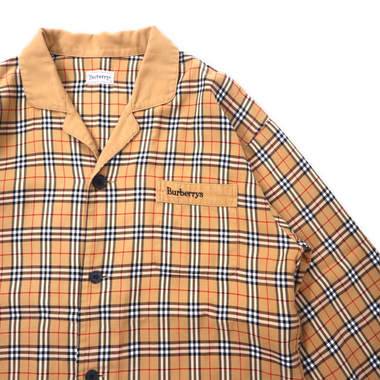 BURBERRYS CHECKED Open COLLAR Shirt Pajamas Shirt L Beige Cotton