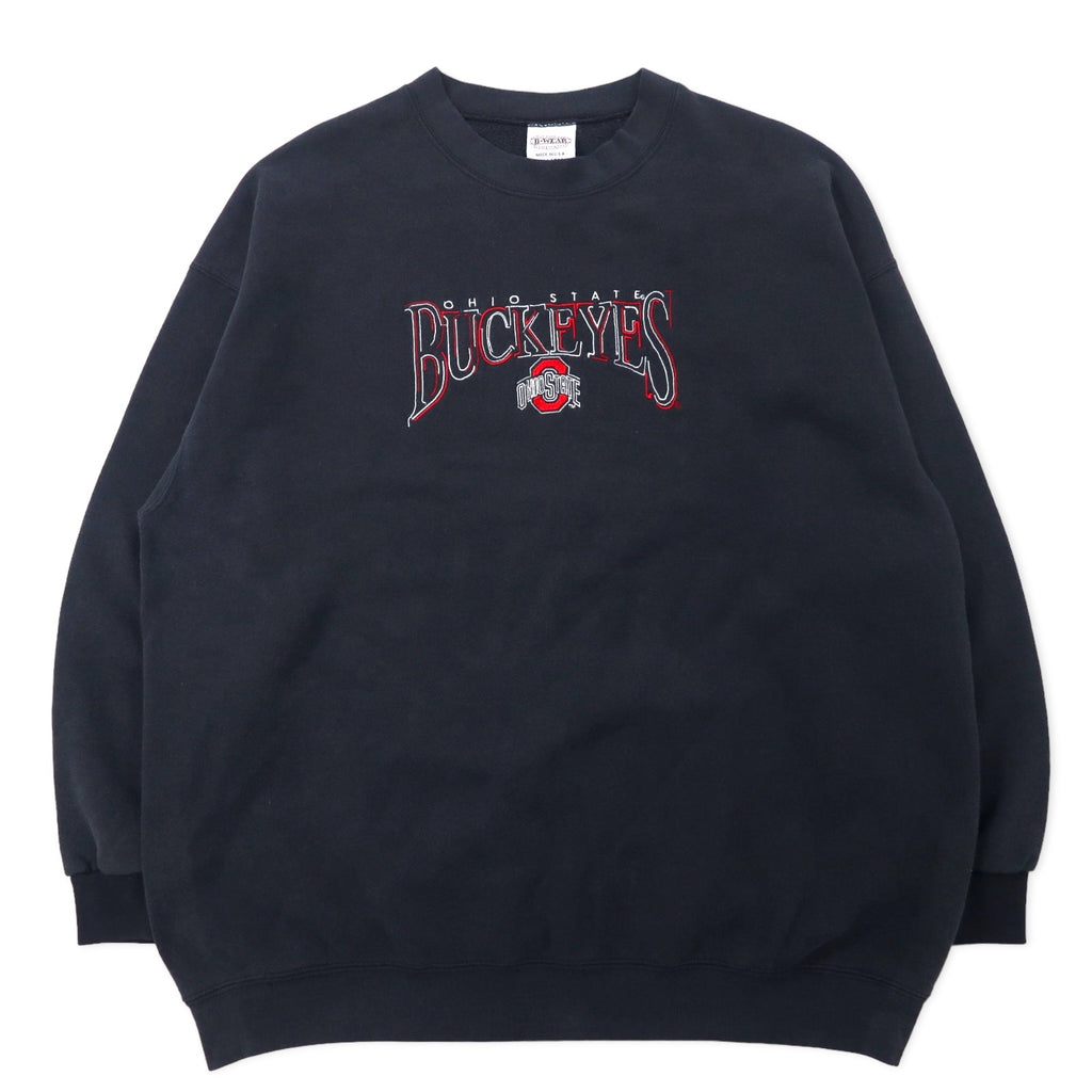 日本然リトテ-古着オンライン-B WEAR USA製 90年代 カレッジ刺繍 スウェット XXL ブラック コットン OHIO STATE BUCKEYES ビッグサイズ-B Wear USA MADE 90s College embroidery Sweatshirt XXL Black Cotton OHIO STATE BUCKEYES Big Size