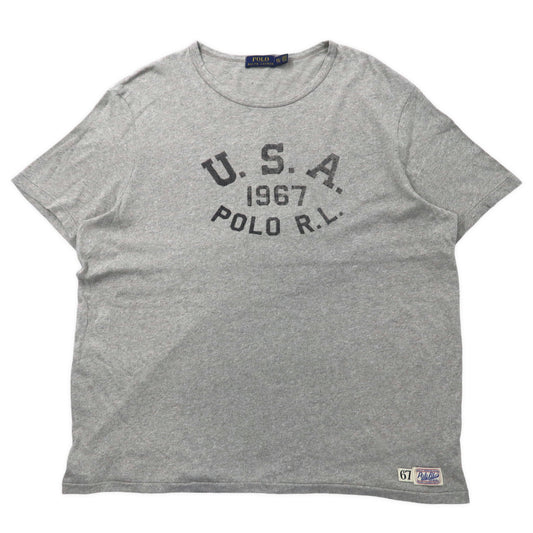 POLO RALPH LAUREN U.S.A. 染み込みプリント Tシャツ XXL グレー コットン ビッグサイズ