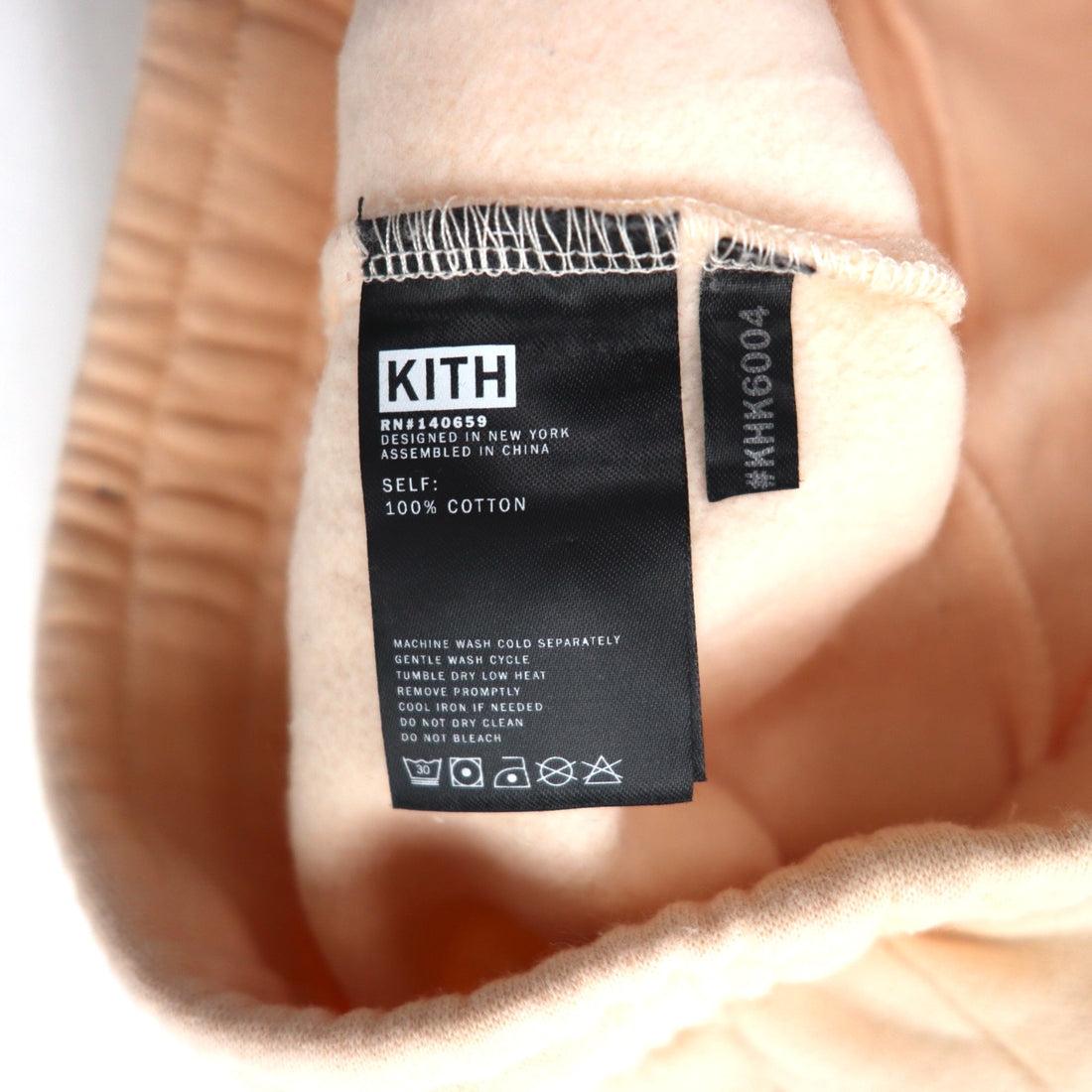 KITH Sweatpants M Pink Beige Cotton Box Logo Print Fleece Lining