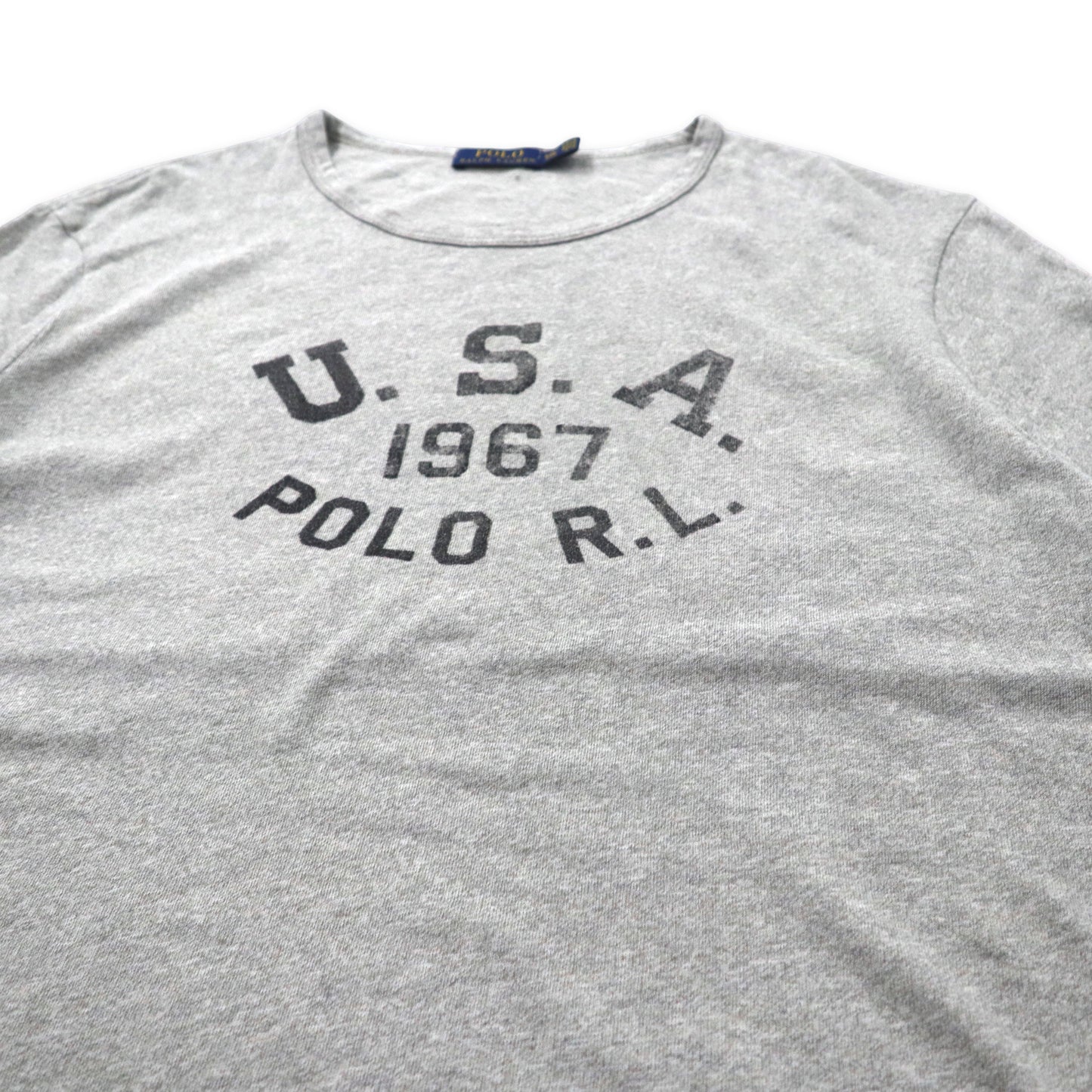 POLO RALPH LAUREN U.S.A. 染み込みプリント Tシャツ XXL グレー コットン ビッグサイズ