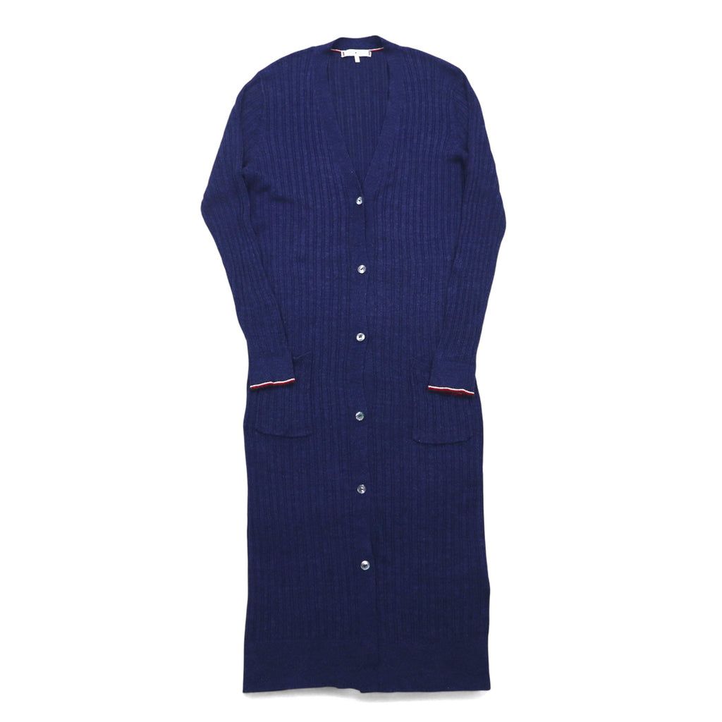 TOMMY HILFIGER ロングカーディガン リネン ニット M ネイビー レーヨン リブ編み