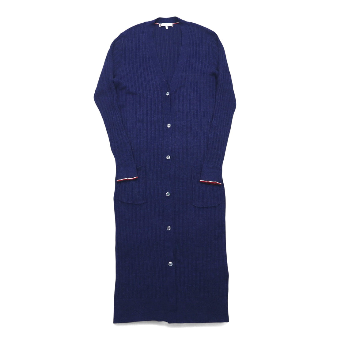 TOMMY HILFIGER ロングカーディガン リネン ニット M ネイビー レーヨン リブ編み