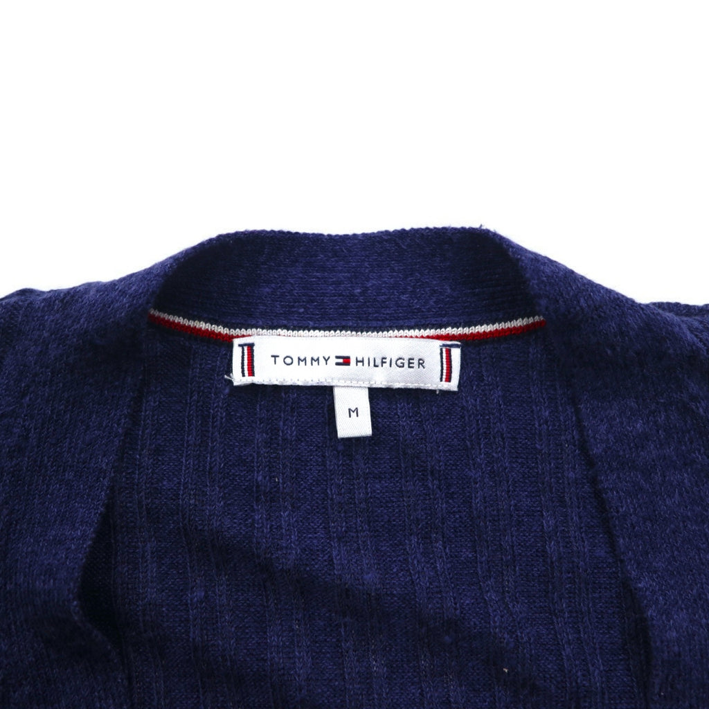 TOMMY HILFIGER ロングカーディガン リネン ニット M ネイビー レーヨン リブ編み