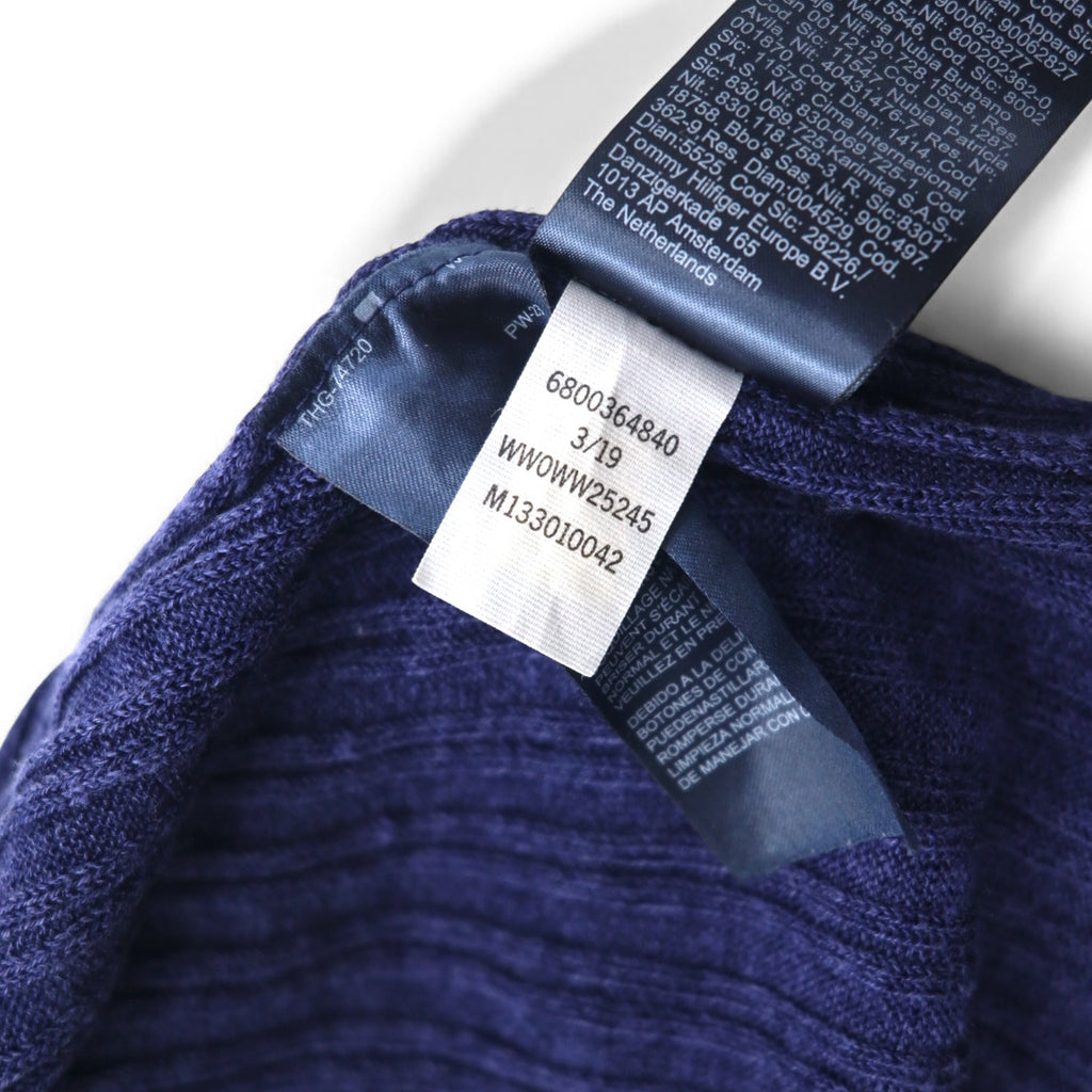 TOMMY HILFIGER ロングカーディガン リネン ニット M ネイビー レーヨン リブ編み