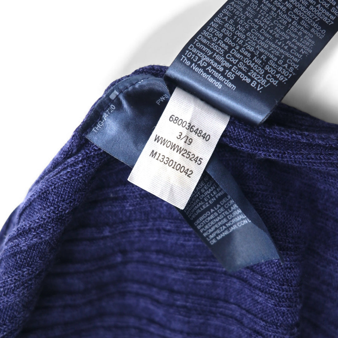 TOMMY HILFIGER ロングカーディガン リネン ニット M ネイビー レーヨン リブ編み