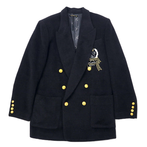 日本然リトテ-古着オンライン-80年代 VALENZA PO SPORTS カシミヤ混 ダブルブレスト テーラードジャケット 40 ブラック ウール 金ボタン エンブレムロゴ 日本製-80's VALENZA PO SPORTS Cashmere Blend Double Breasted Tailored Jacket 40 Black Wool Gold Button Emblem Logo Japan Made