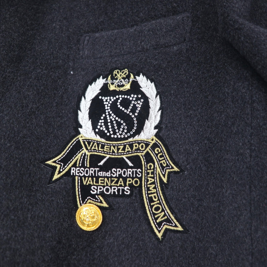 80s VALENZA PO SPORTS Cashmere Blend Double Breasted Tailored Jacket Size 40 Black Wool Gold Buttons Emblem Logo Made in Japan