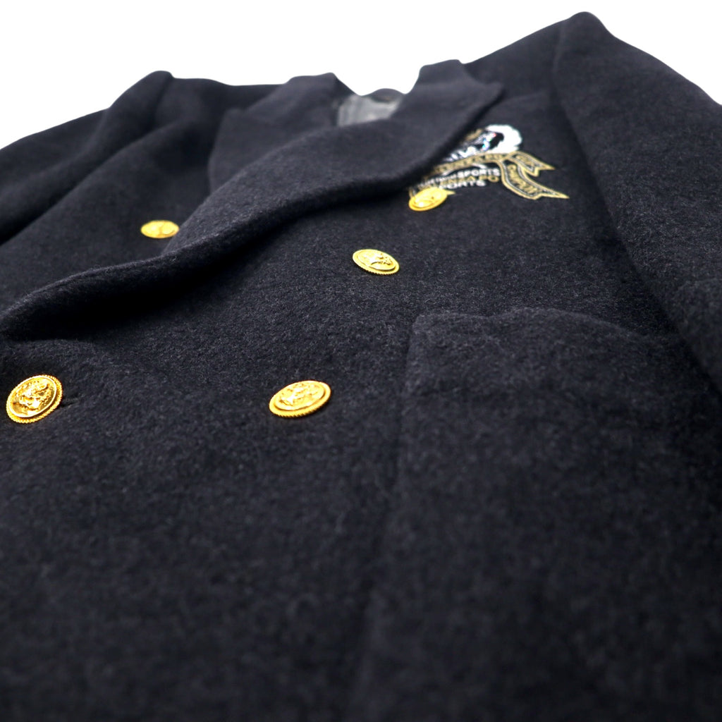 80s VALENZA PO SPORTS Cashmere Blend Double Breasted Tailored Jacket Size 40 Black Wool Gold Buttons Emblem Logo Made in Japan