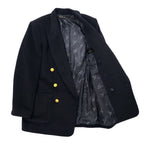 80s VALENZA PO SPORTS Cashmere Blend Double Breasted Tailored Jacket Size 40 Black Wool Gold Buttons Emblem Logo Made in Japan