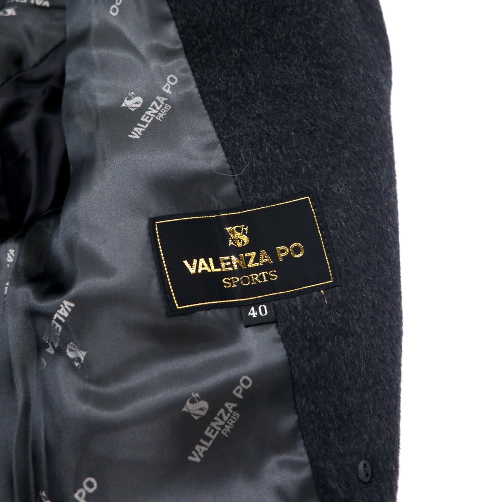 80s VALENZA PO SPORTS Cashmere Blend Double Breasted Tailored Jacket Size 40 Black Wool Gold Buttons Emblem Logo Made in Japan