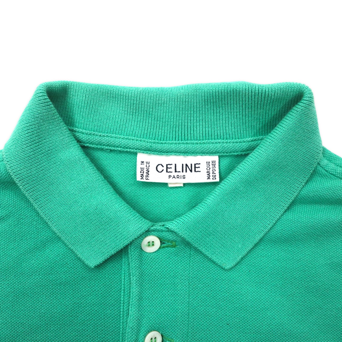 CELINE フランス製 オールド ポロシャツ S グリーン コットン 馬車 ロゴ刺繍
