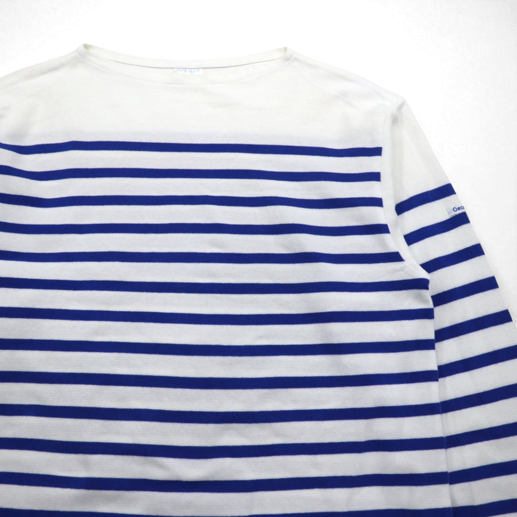 ORCIVAL Big Cotton Road French Basque Shirt, Size 2XL, White and Blue, Boat Neck, Made in France