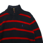 Polo by Ralph Lauren 90年代 ハーフジップ コットンニット セーター M ボーダー ブラック レッド
