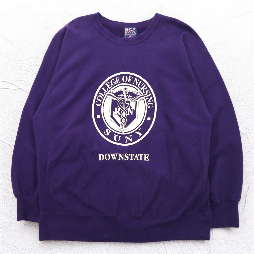 MV SPORT 90s Reverse Weave PRO-WEAVE College Print Sweatshirt XL Purple Fleece Lining DOWNSTATE