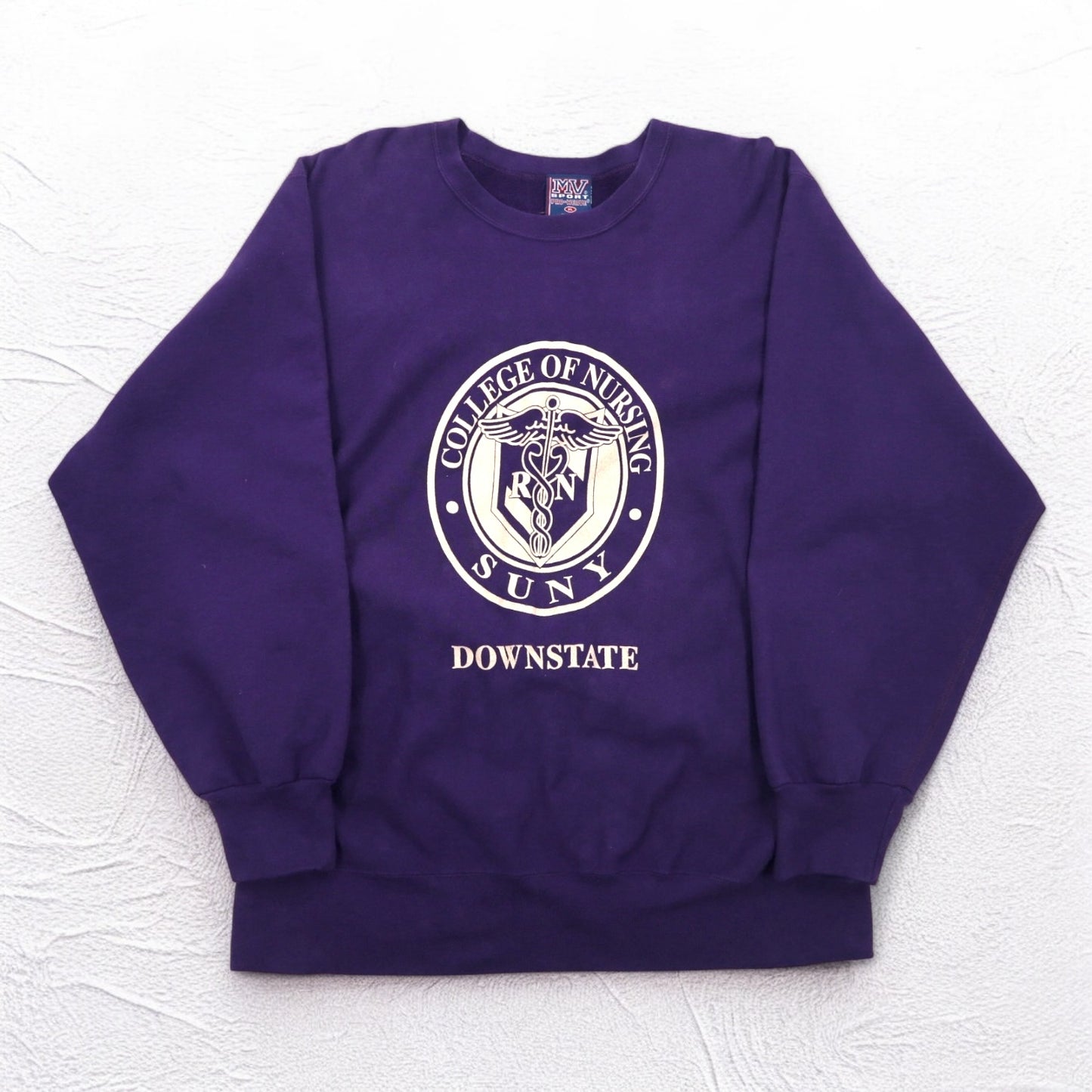 MV SPORT 90年代 リバースウィーブ PRO-WEAVE カレッジプリント スウェット XL パープル 裏起毛 DOWNSTATE