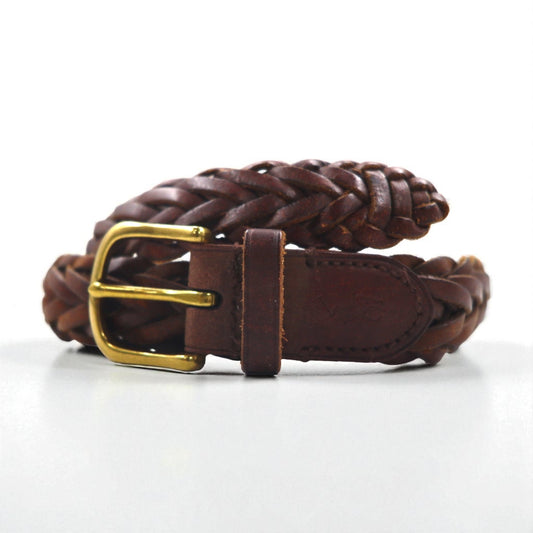 Polo Ralph Lauren 編み込み イントレチャート ベルト ブラウン ゴールド メッシュ レザー 405110774-213